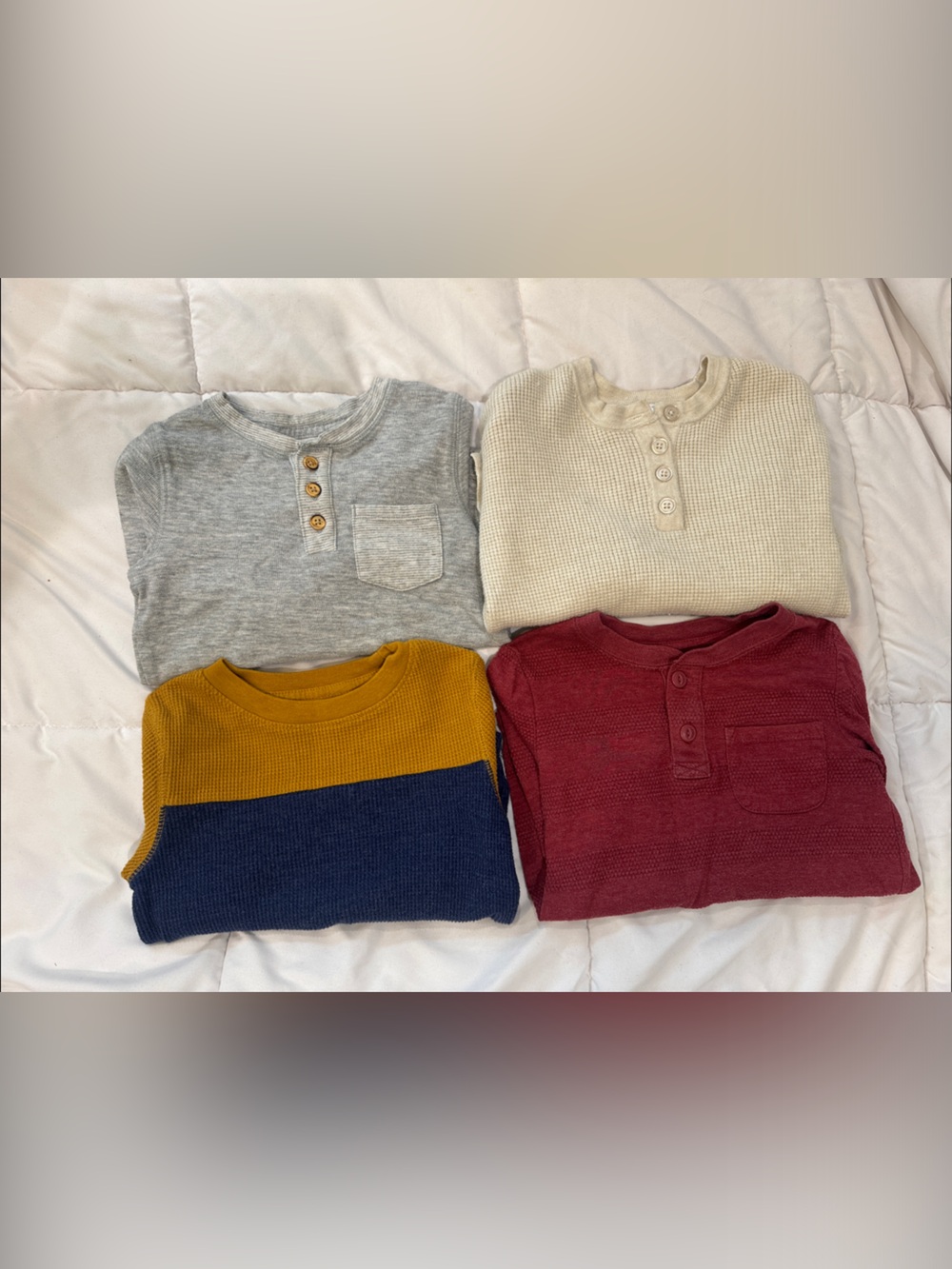 Set of 4 Waffle Knit Henley Tops